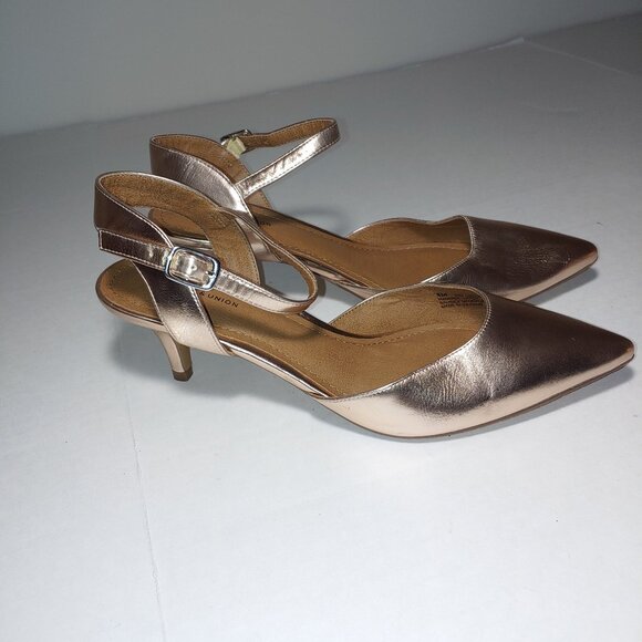 14Th & Union Bronze Tone Ankle Strap Pointed Toe Heels Size 8 New - Picture 1 of 10